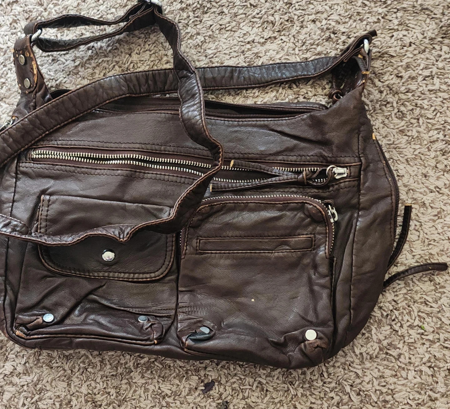 Brown Faux Leather Shoulder Bag - SCARLETON