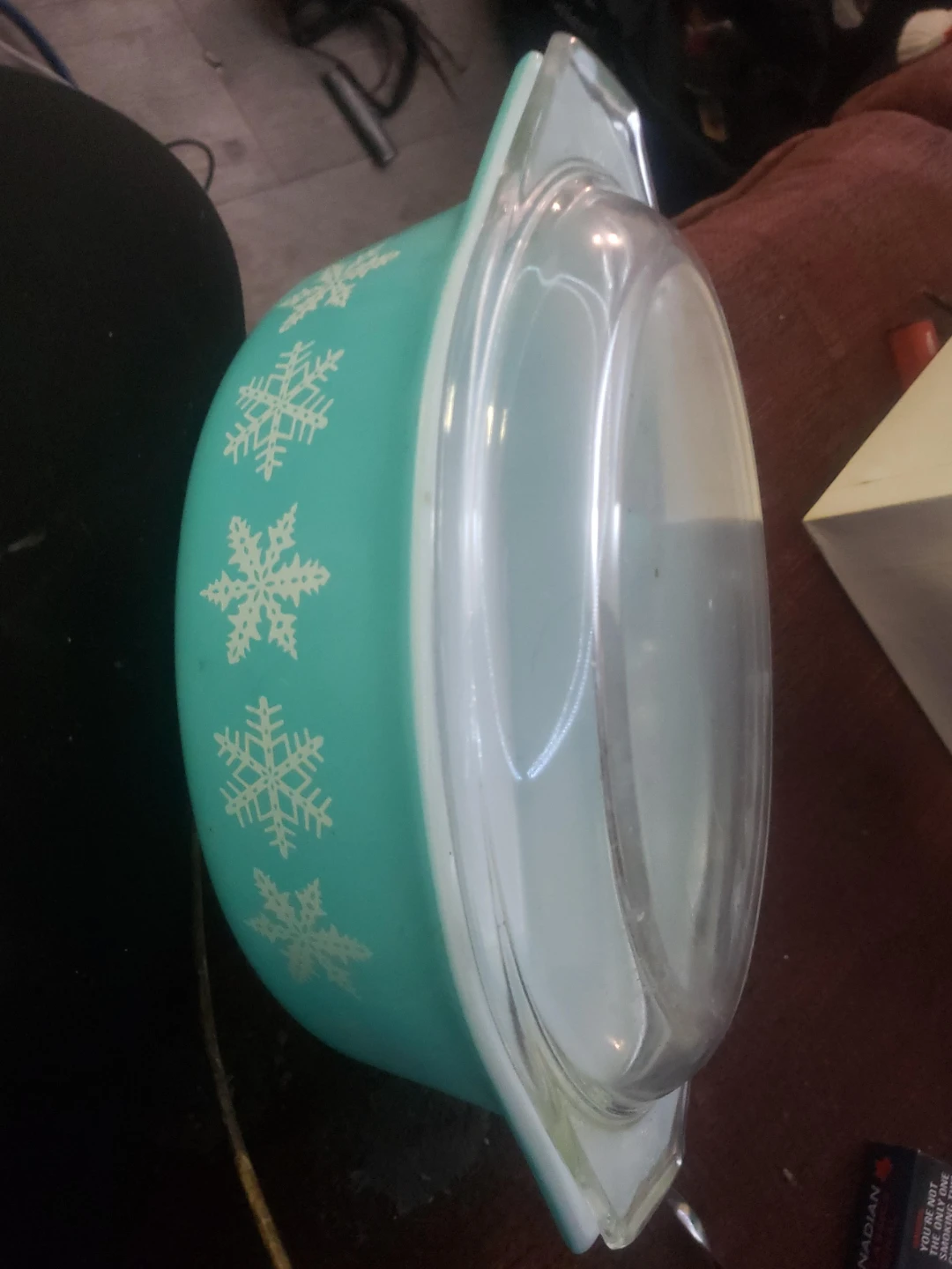 Pyrex Turquoise Snowflake Casserole Dish with Lid
