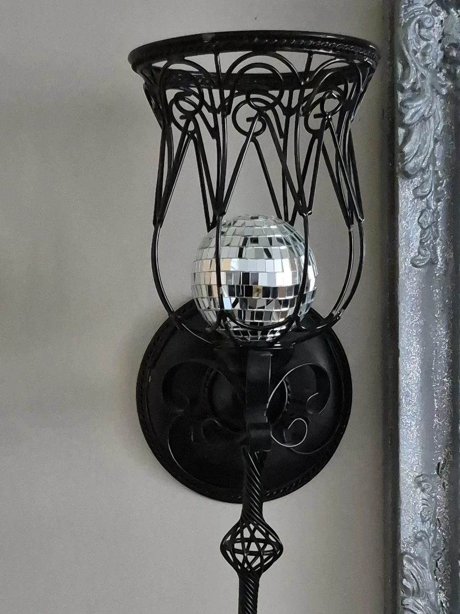 Vintage Black Metal Sconce with Disco Ball