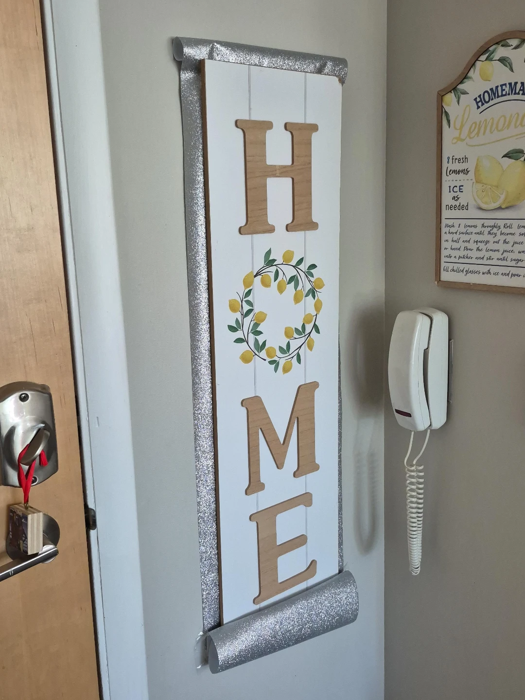 Vertical HOME sign with Lemon Wreath