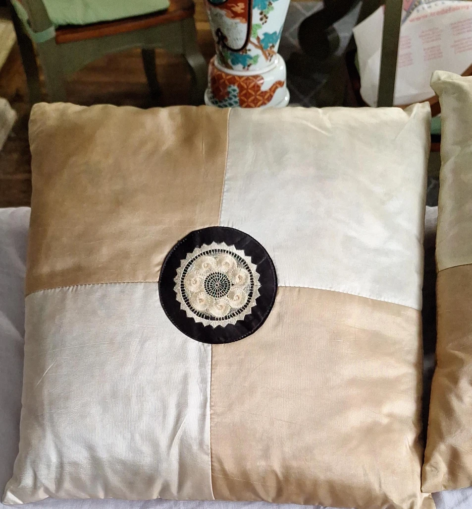 Decorative Throw Pillow - Cream and Tan Patchwork