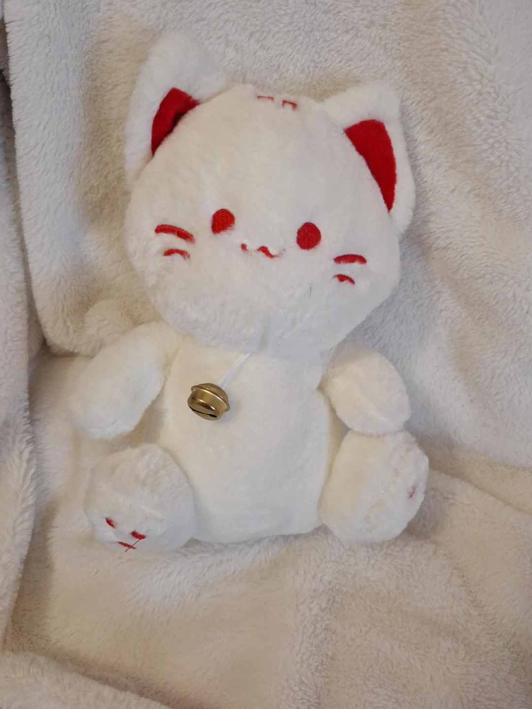 White Cat Plush Toy with Bell
