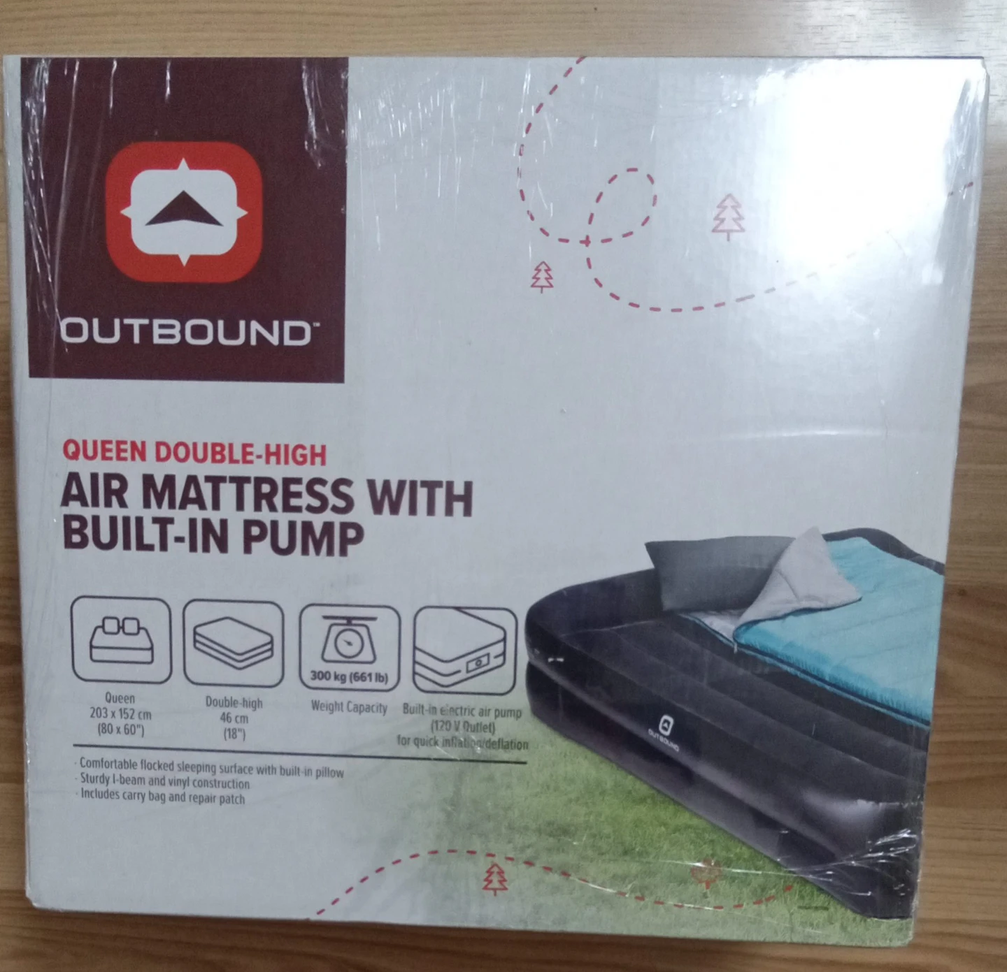 Outbound Queen Double-High Air Mattress with Built-in Pump