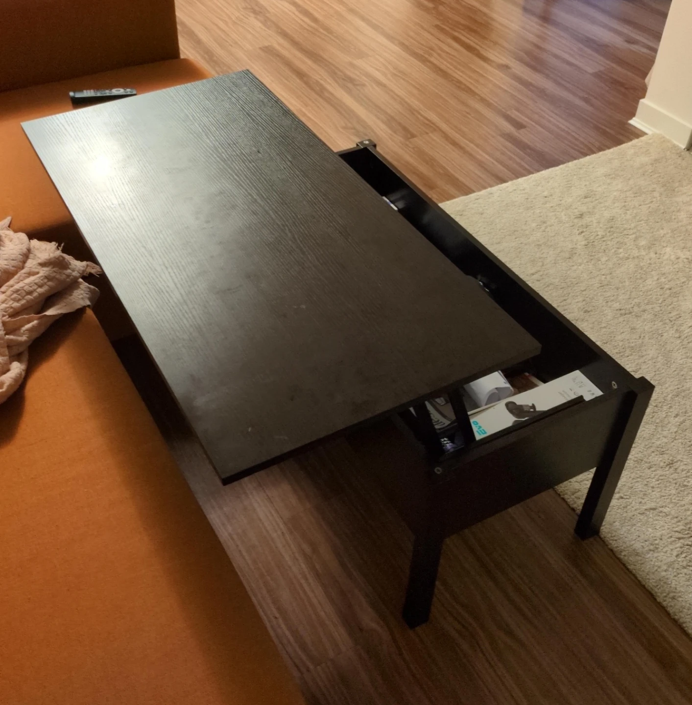 Dark Brown Lift-Top Coffee Table with Storage