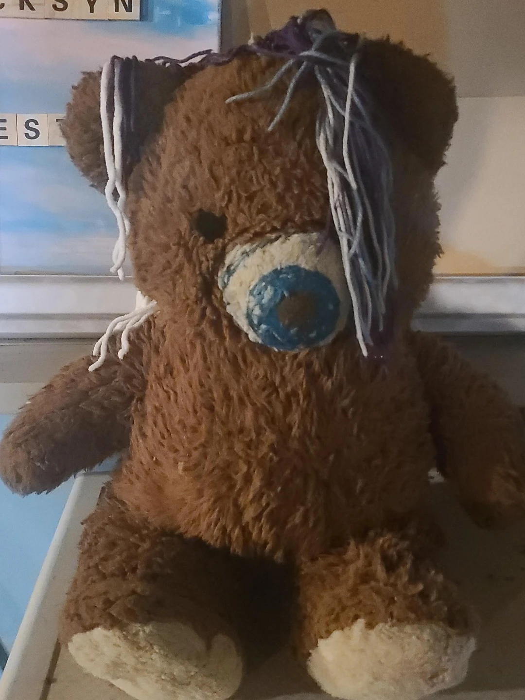 Brown Teddy Bear with Yarn Hair