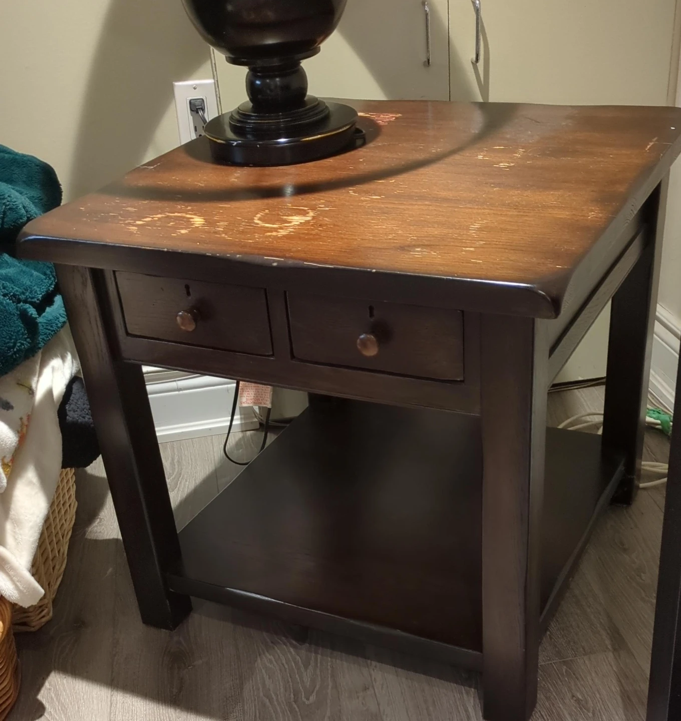 Wooden End Table with Two Drawers (Pottery Barn)