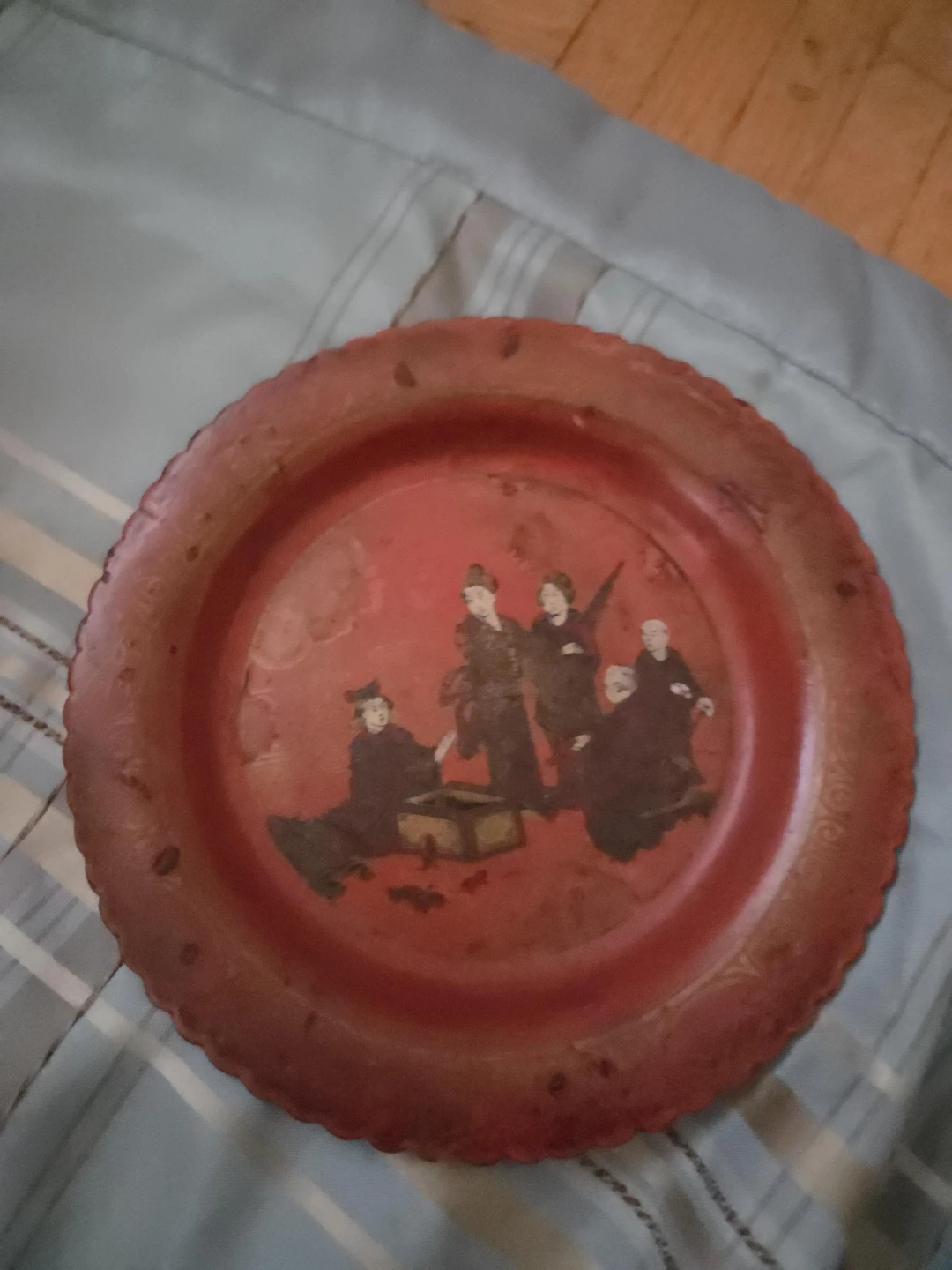 Decorative Red Tray with Figures