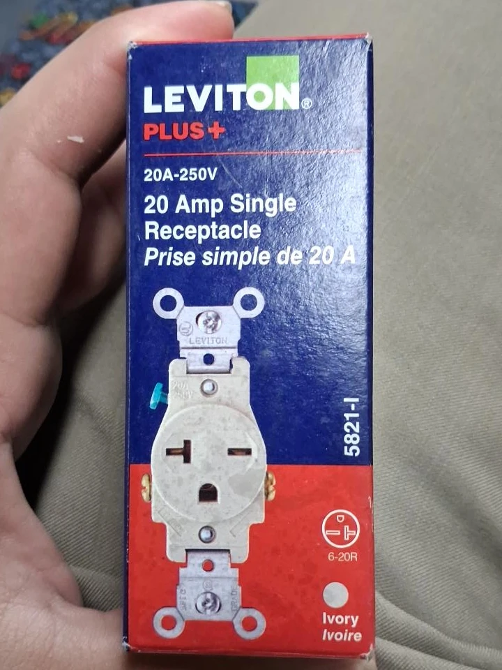 Leviton 20 Amp Single Receptacle 20A-250V Ivory
