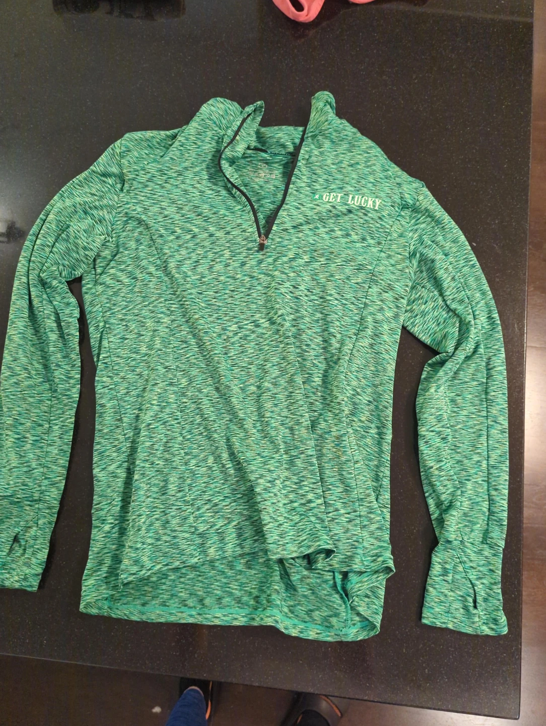 Green "GET LUCKY" Quarter Zip Athletic Top
