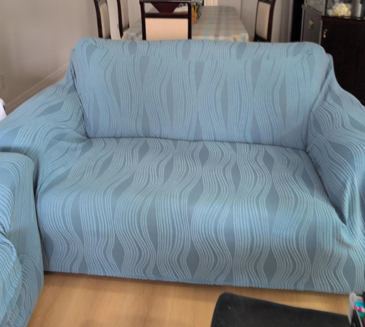 Blue Sofa Cover with Wave Pattern $20 each