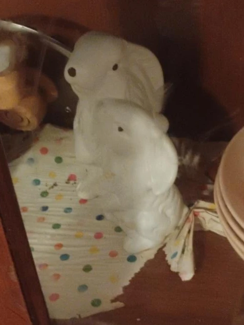 Two White Ceramic Bunny Figurines