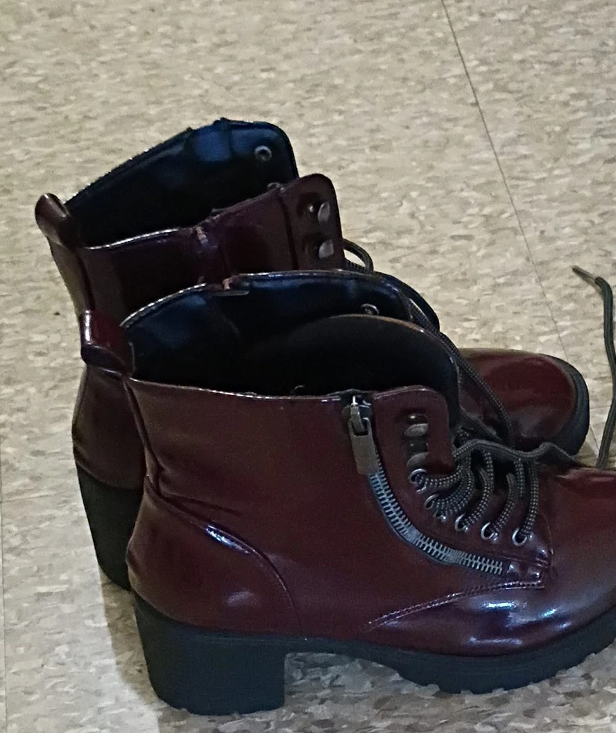 Women's Forever 21 Burgundy Patent Combat Boots