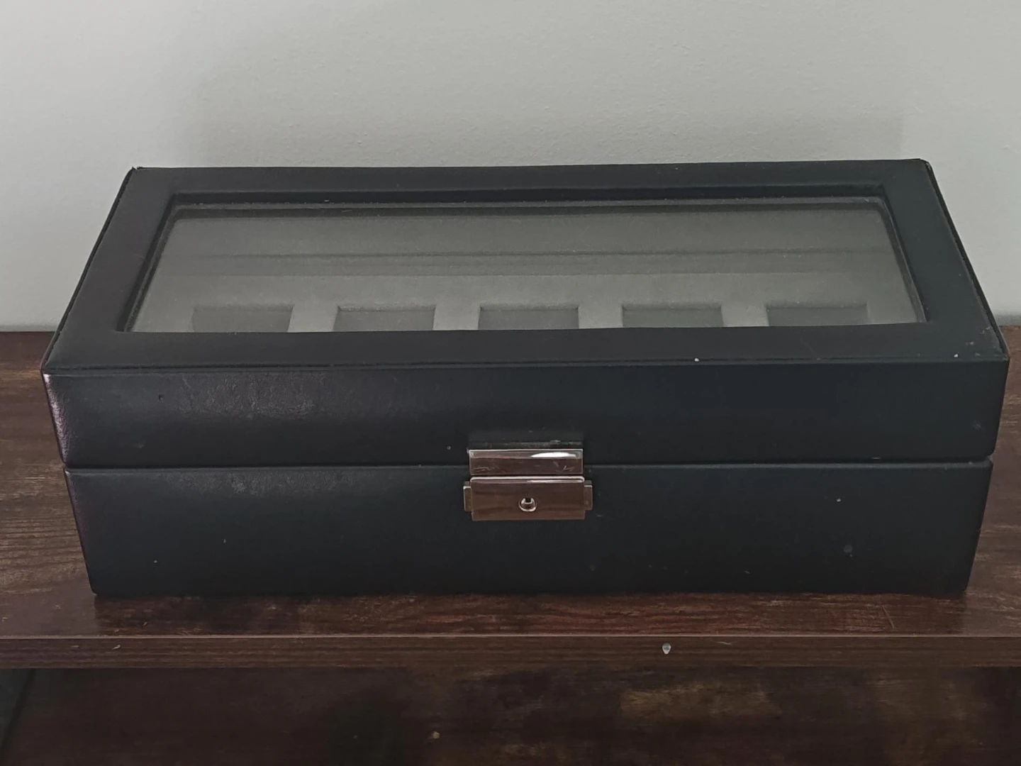 Black 5-Slot Watch Display Box with Glass Lid