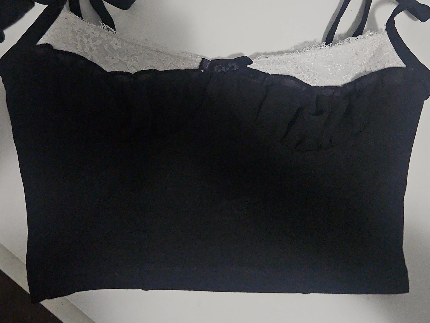 Black lace trim crop top with tie straps