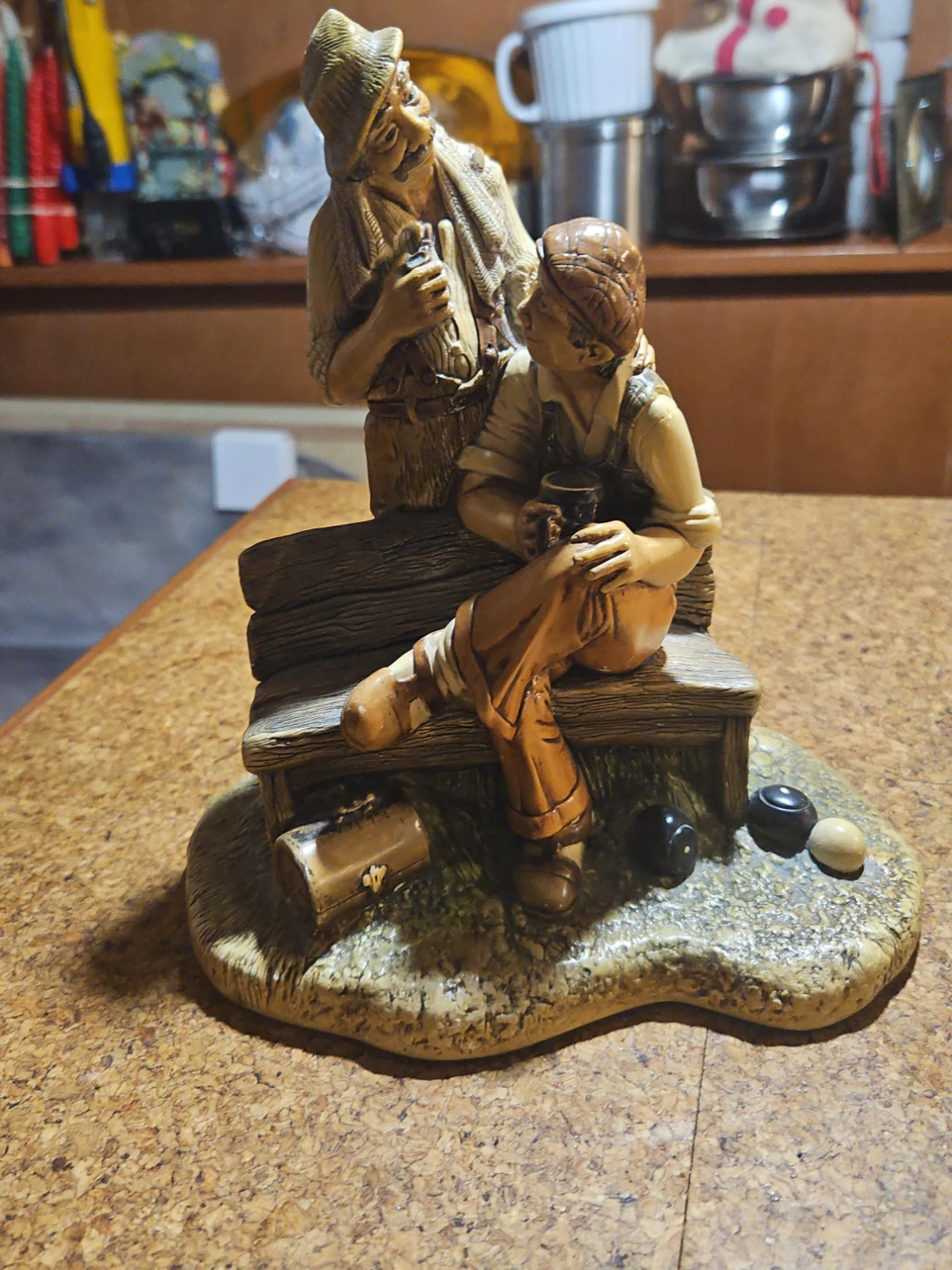 Vintage Two Men Sitting on Bench Figurine