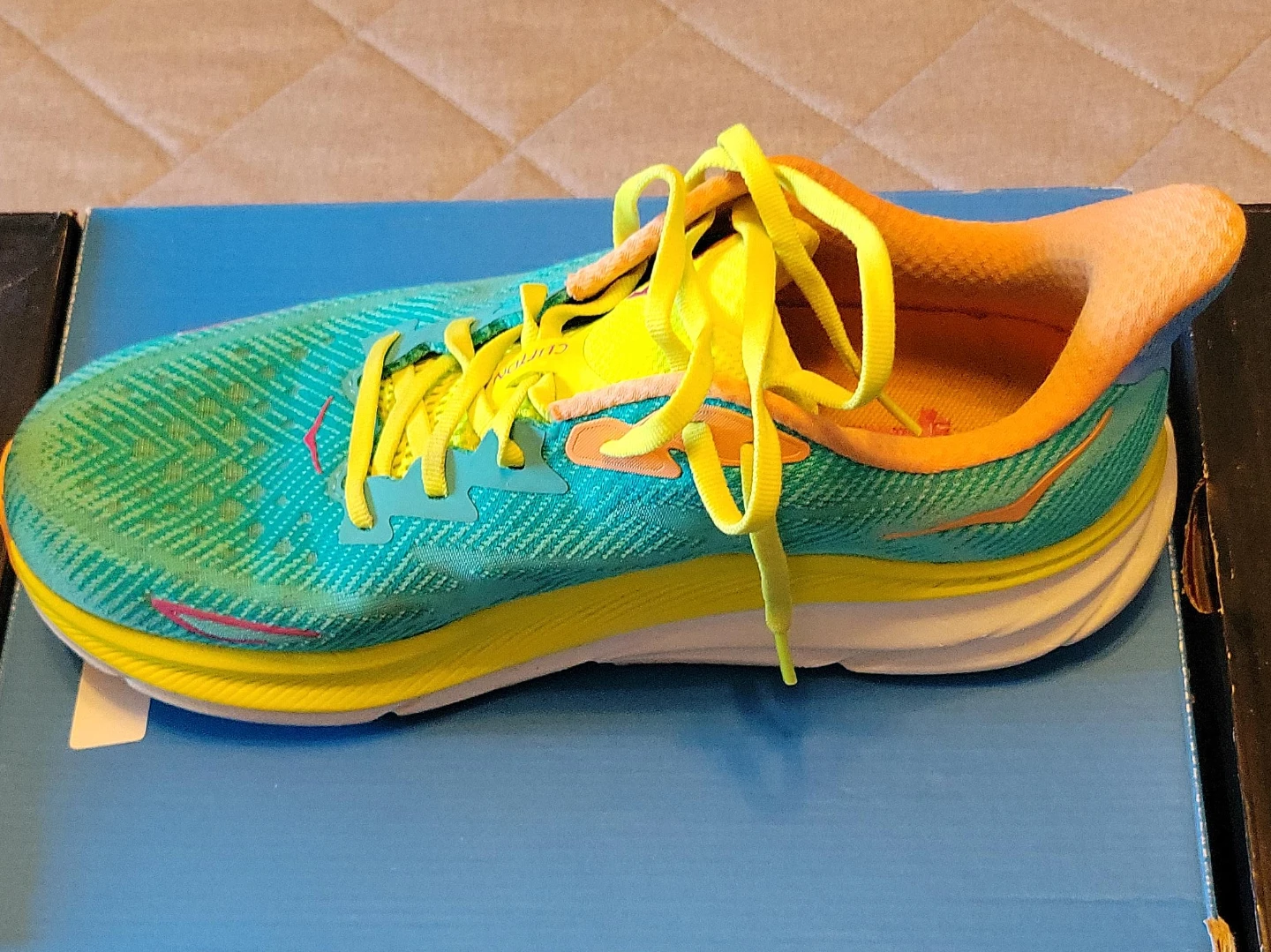 Hoka Clifton 8 Running Shoes - Teal/Orange/Yellow