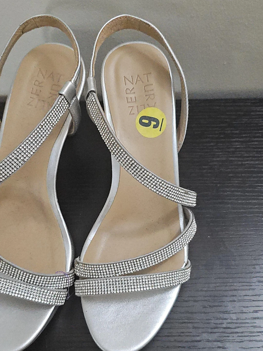 Naturalizer Silver Rhinestone Strap Heels Size 6