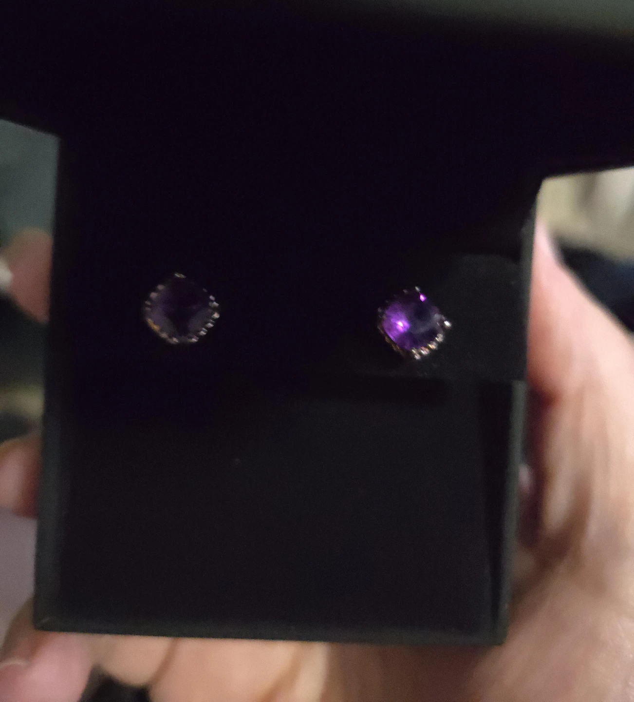 Amethyst Stud Earrings in Black Box