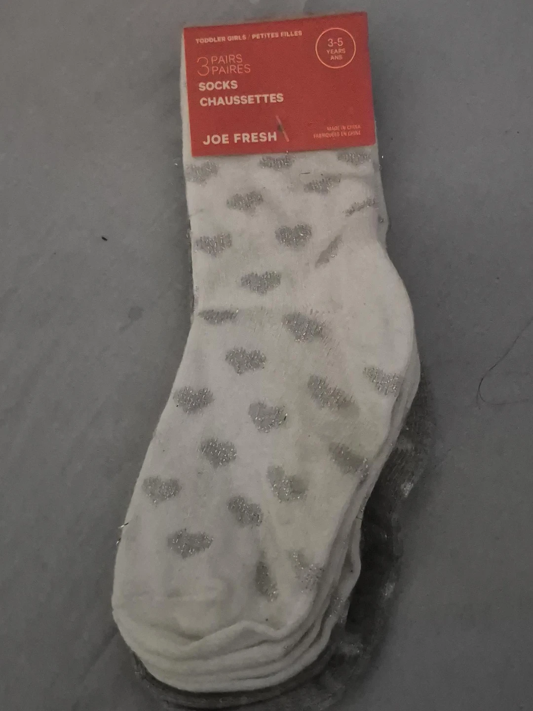 Joe Fresh Toddler Girls 3 Pairs Socks White Hearts