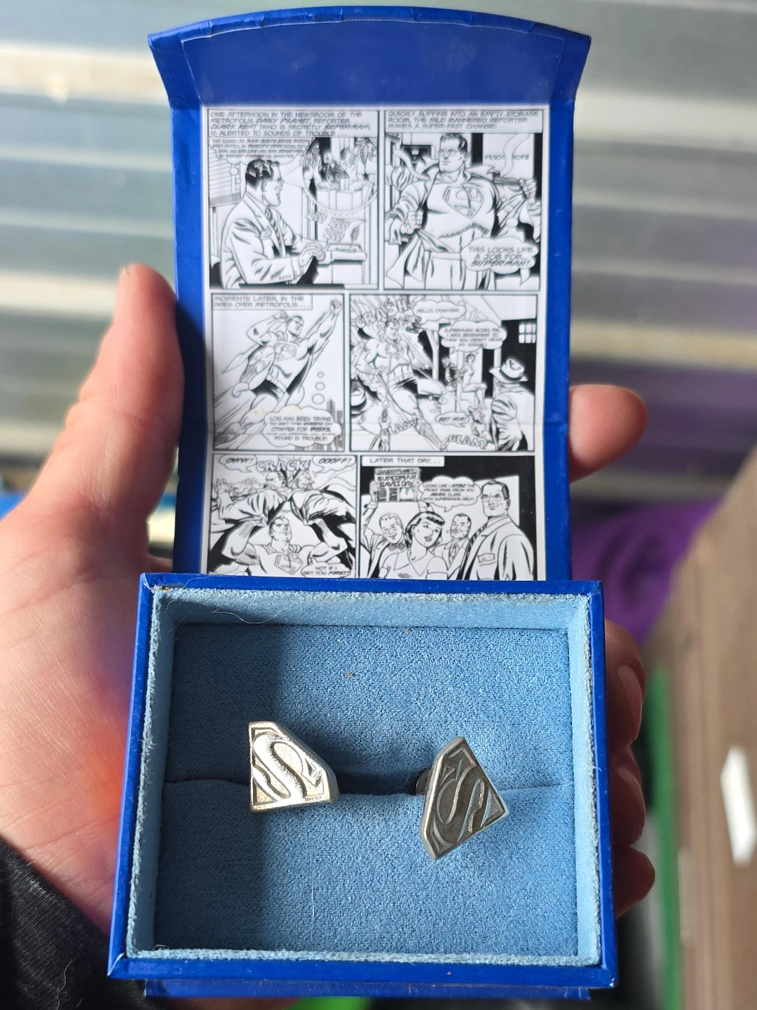 Superman Logo Cufflinks in Comic Book Box
