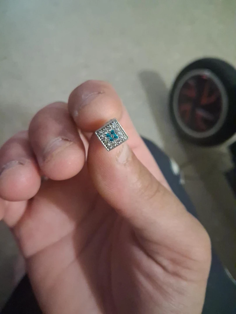 Silver Square Charm with Blue Gems