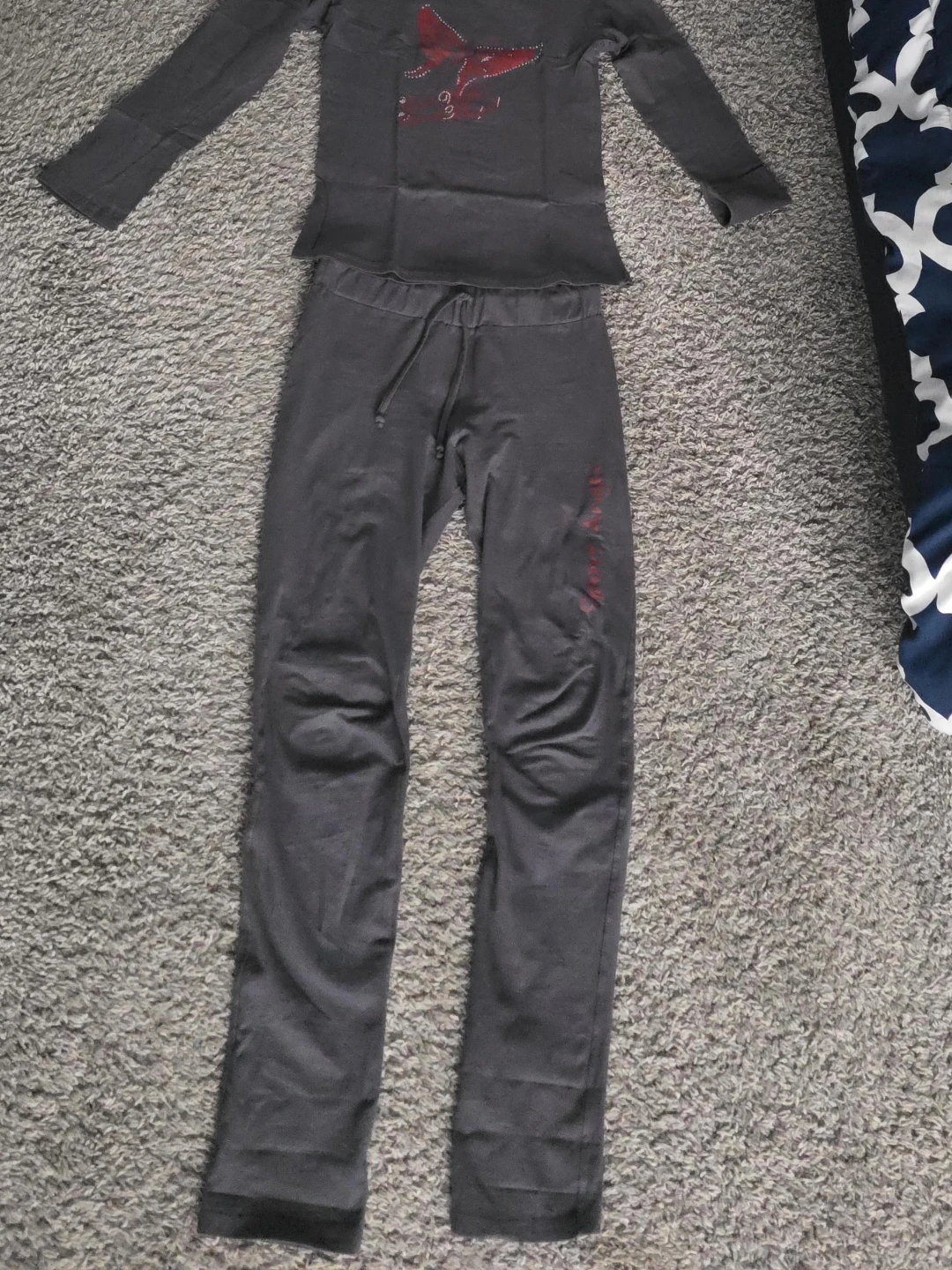 Grey Long Sleeve Shirt and Pants Set with Butterfly Design
