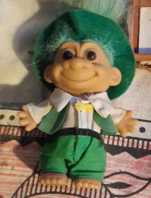 Vintage Green Leprechaun Troll Doll