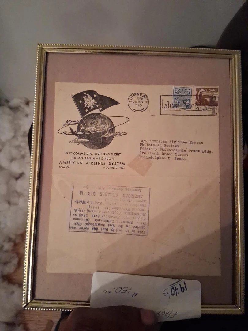 Framed American Airlines First Commercial Overseas Flight 1945