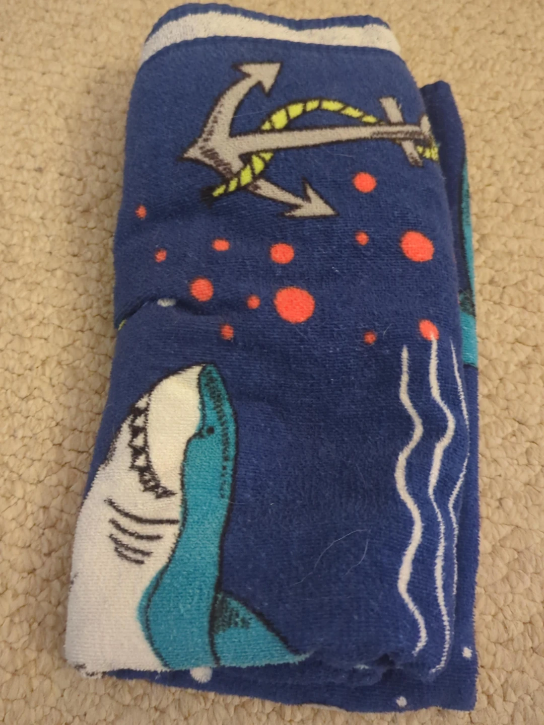 Kids Beach Towel Shark and Anchor Print