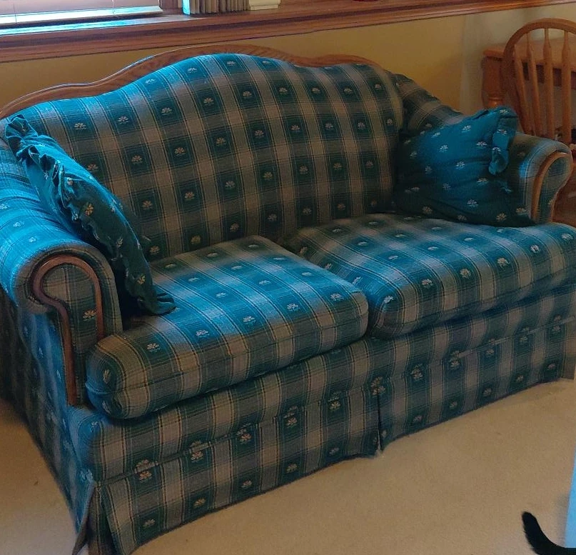Plaid Sofa with Pillows