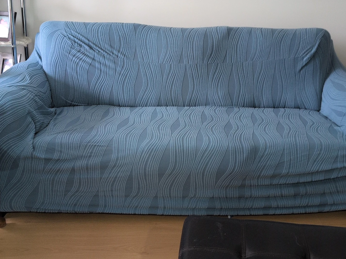 Blue Sofa Cover with Textured Wave Pattern