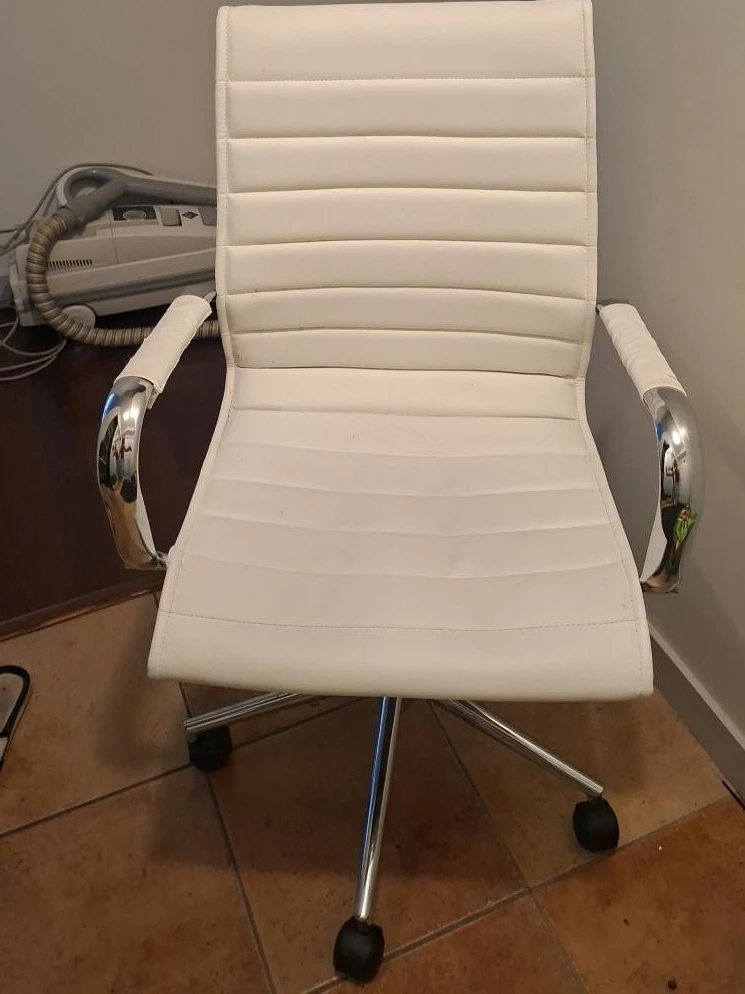 White Faux Leather Office Chair with Chrome Accents