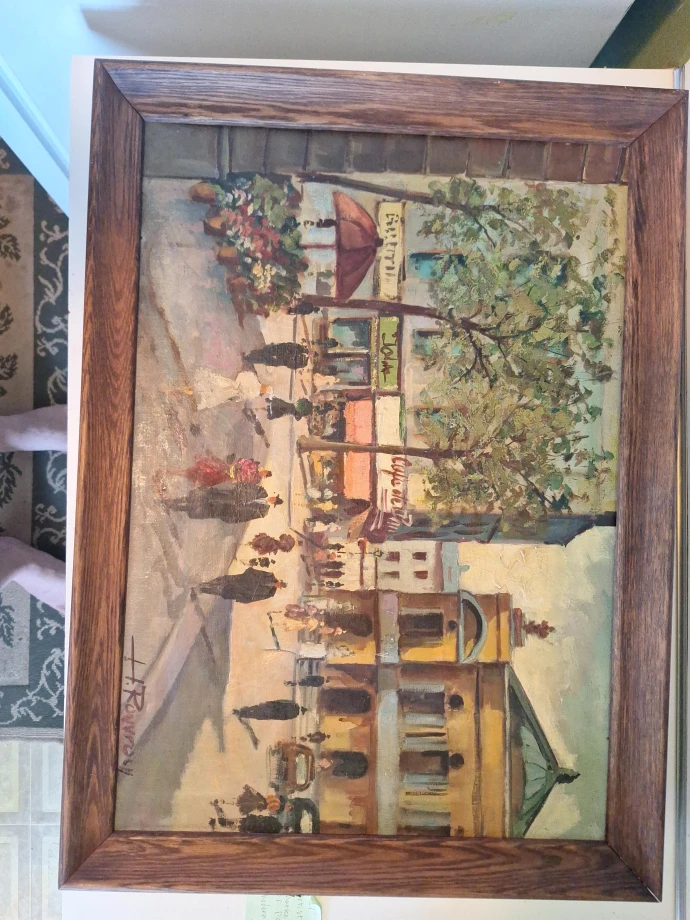 Framed Oil Painting "Street Scene" by H. Rouvey