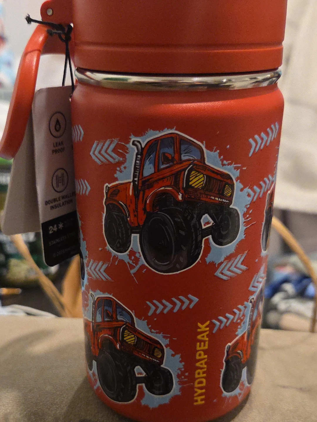 HYDRAPEAK Red Monster Truck Insulated Water Bottle