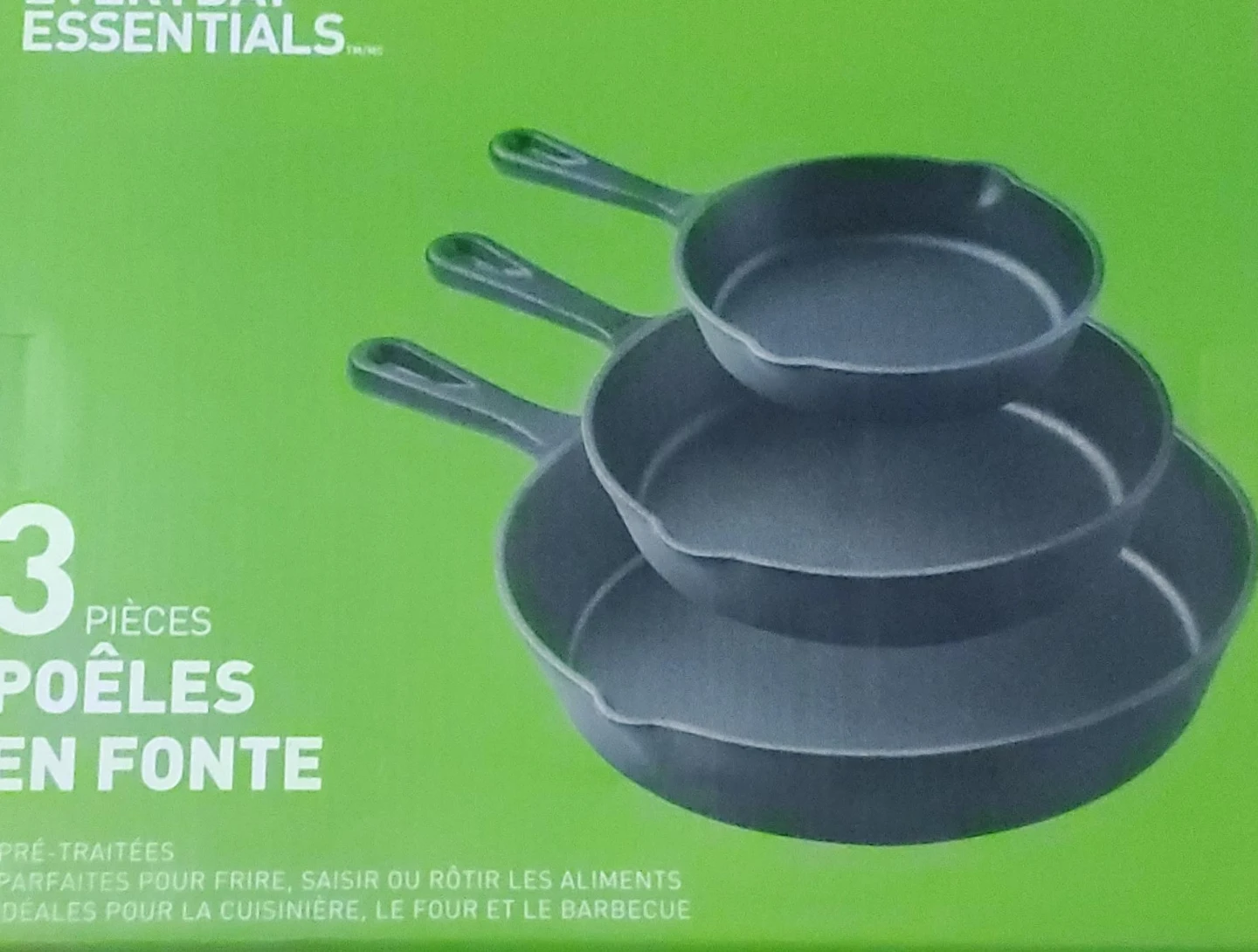 Everyday Essentials Cast Iron Frying Pan Set (3-Piece)
