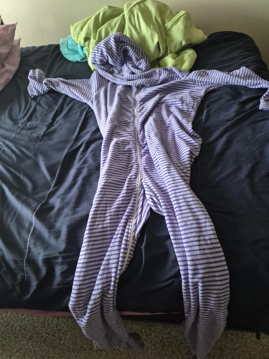 Purple Striped Fleece Onesie Pajamas with Hood