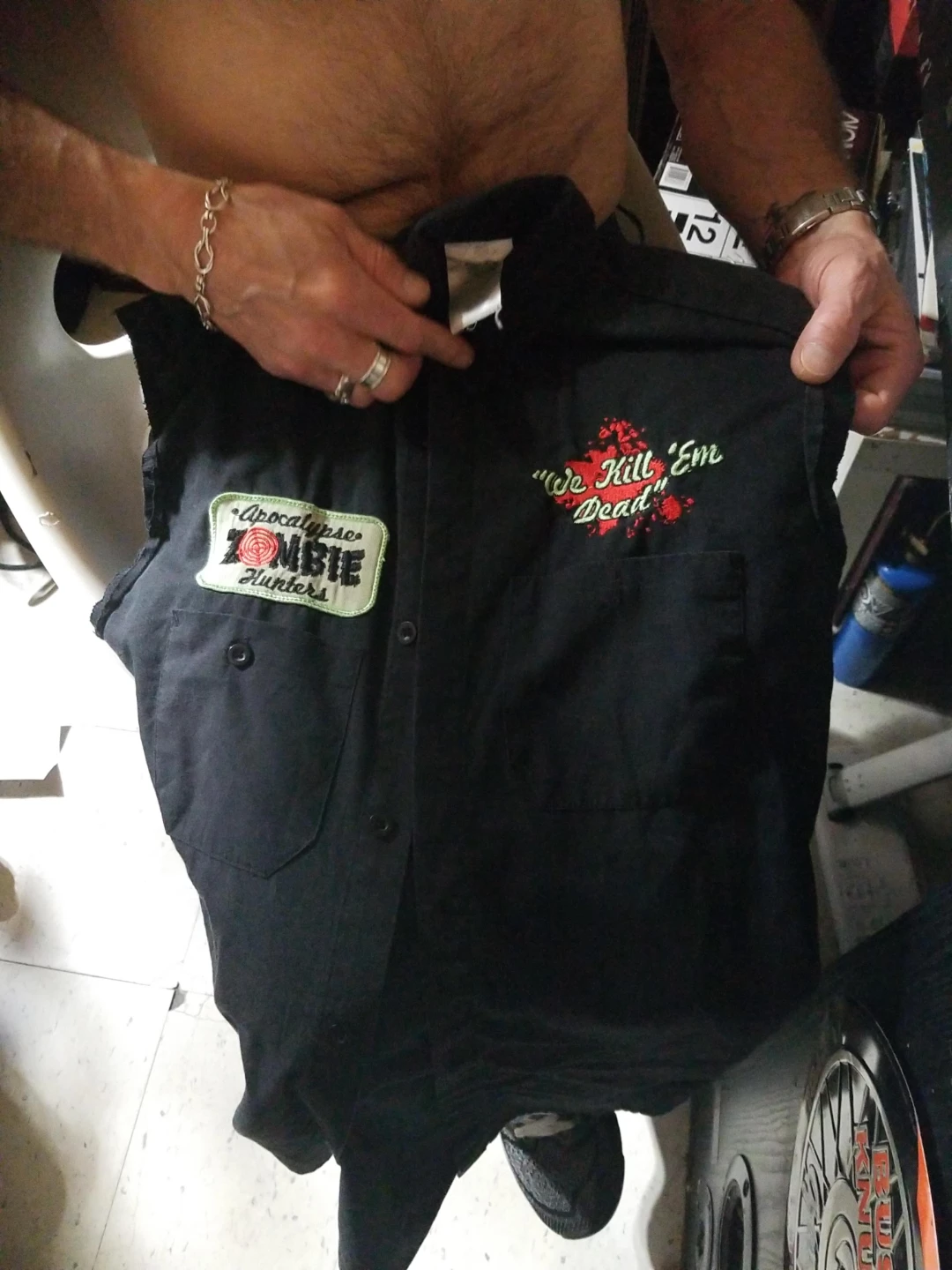 Black "We Kill 'Em Dead" Zombie Hunter Work Shirt