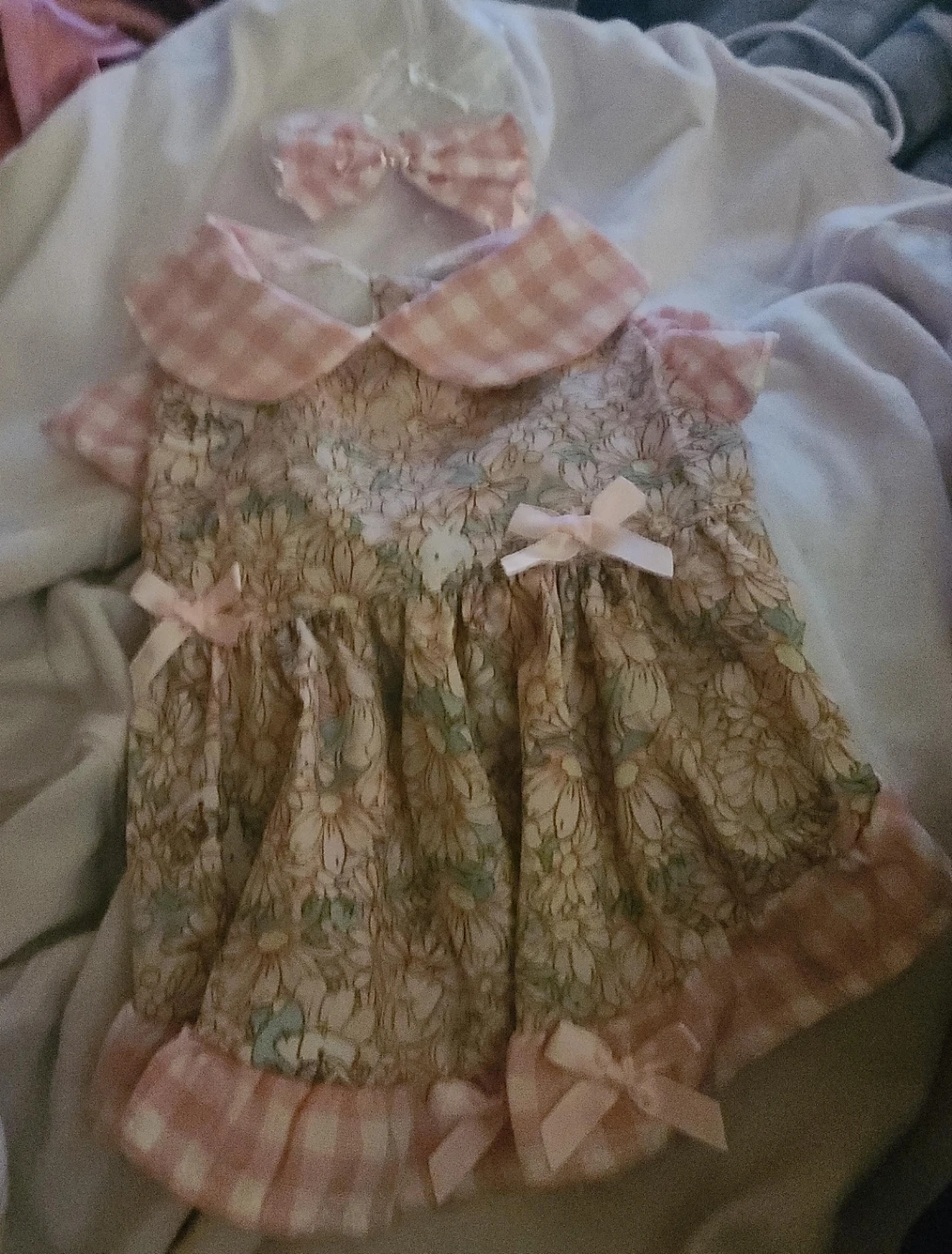 Floral dog Dress with Gingham Collar and Bow