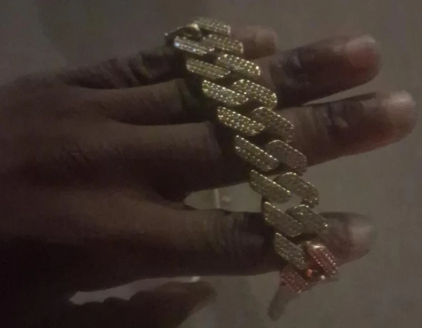 Cuban Link Bracelet - Gold Tone with Rhinestones