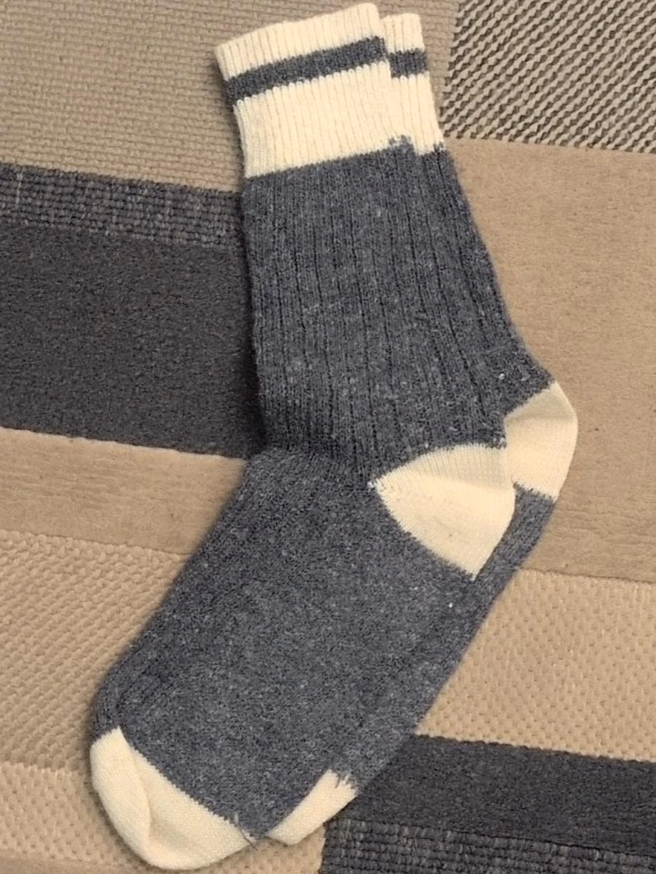 Grey and White Striped Crew Socks