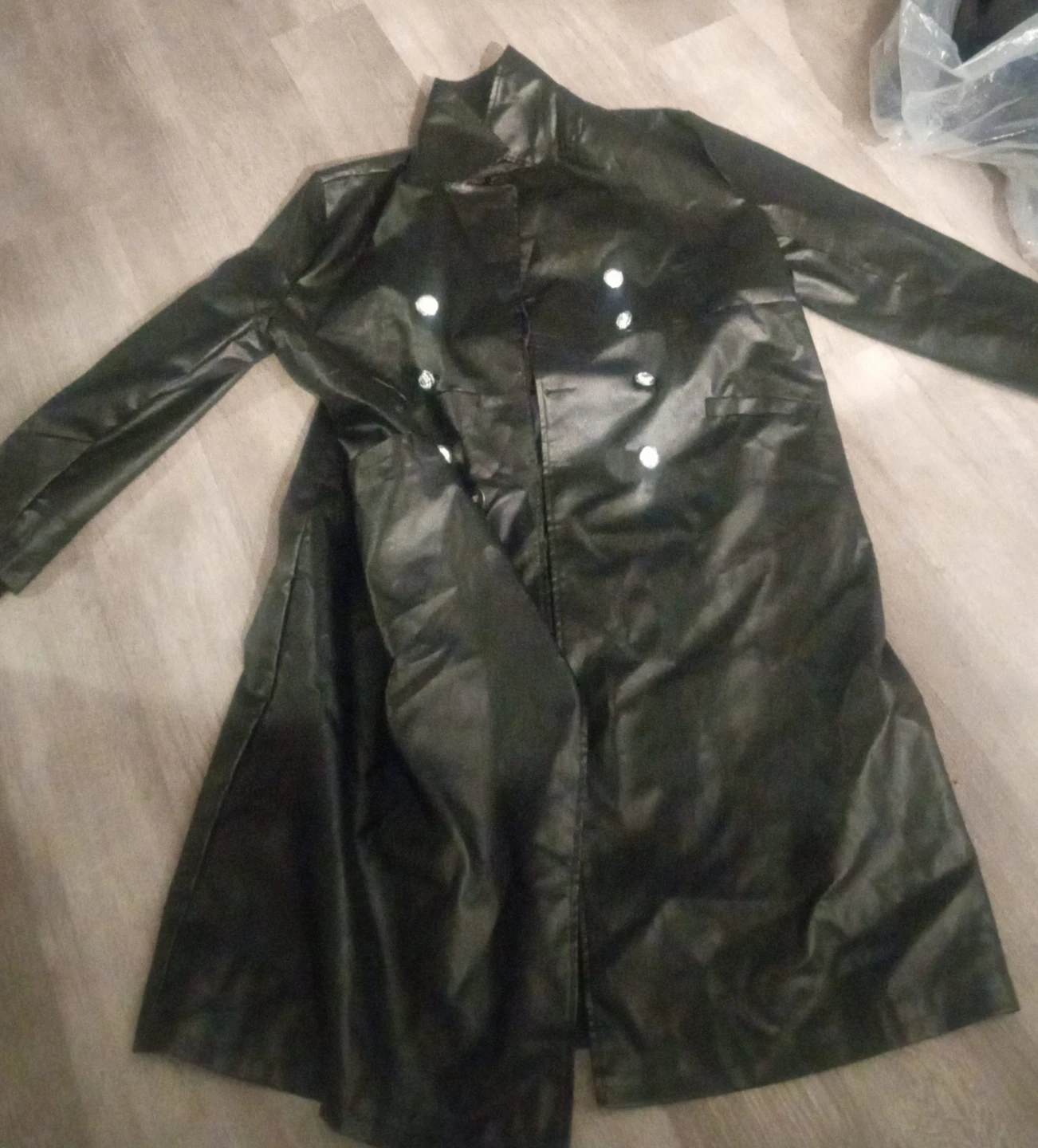 Black Faux Leather Trench Coat