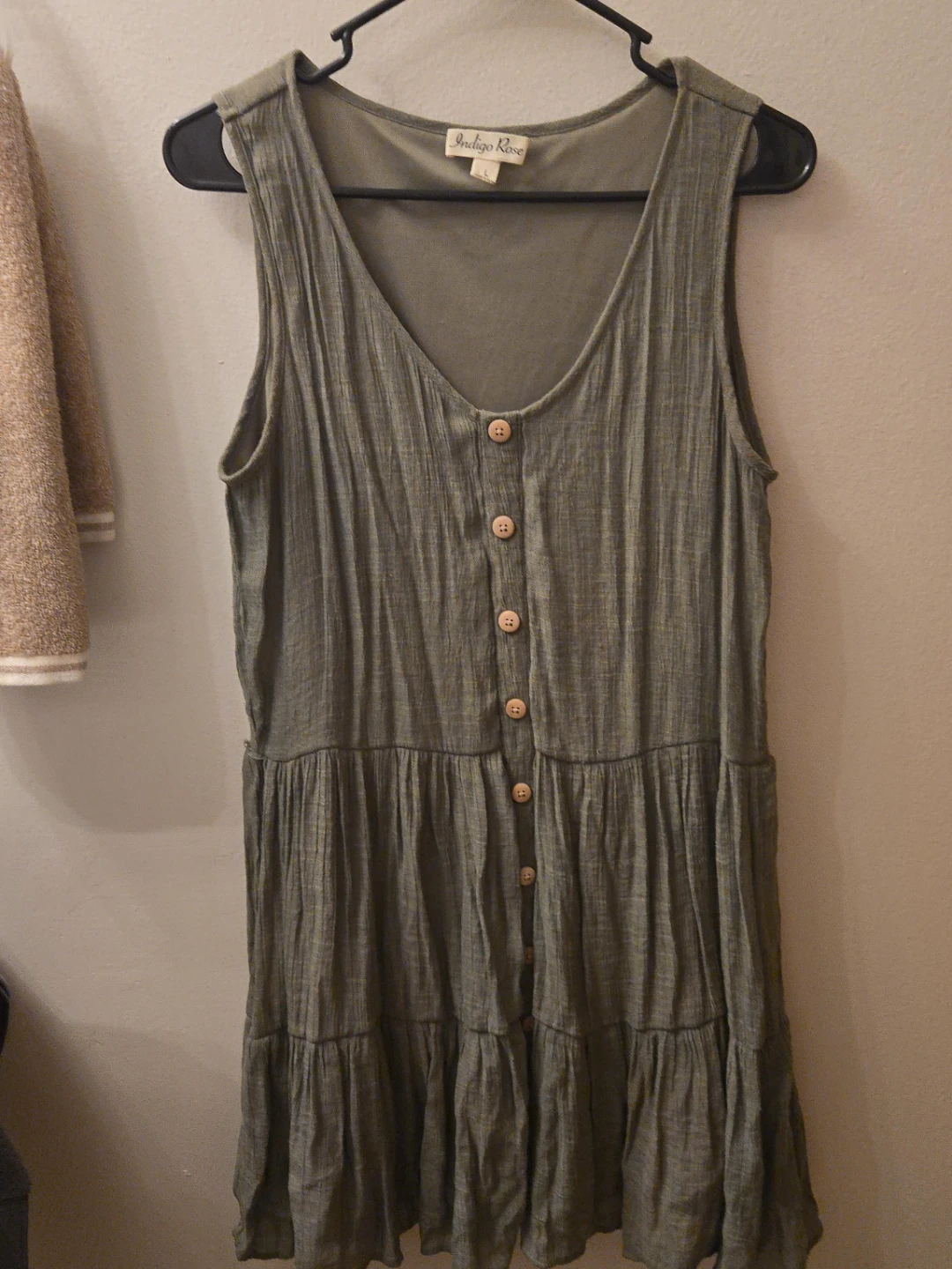 Indigo Rose Olive Green Tiered Button-Up Dress