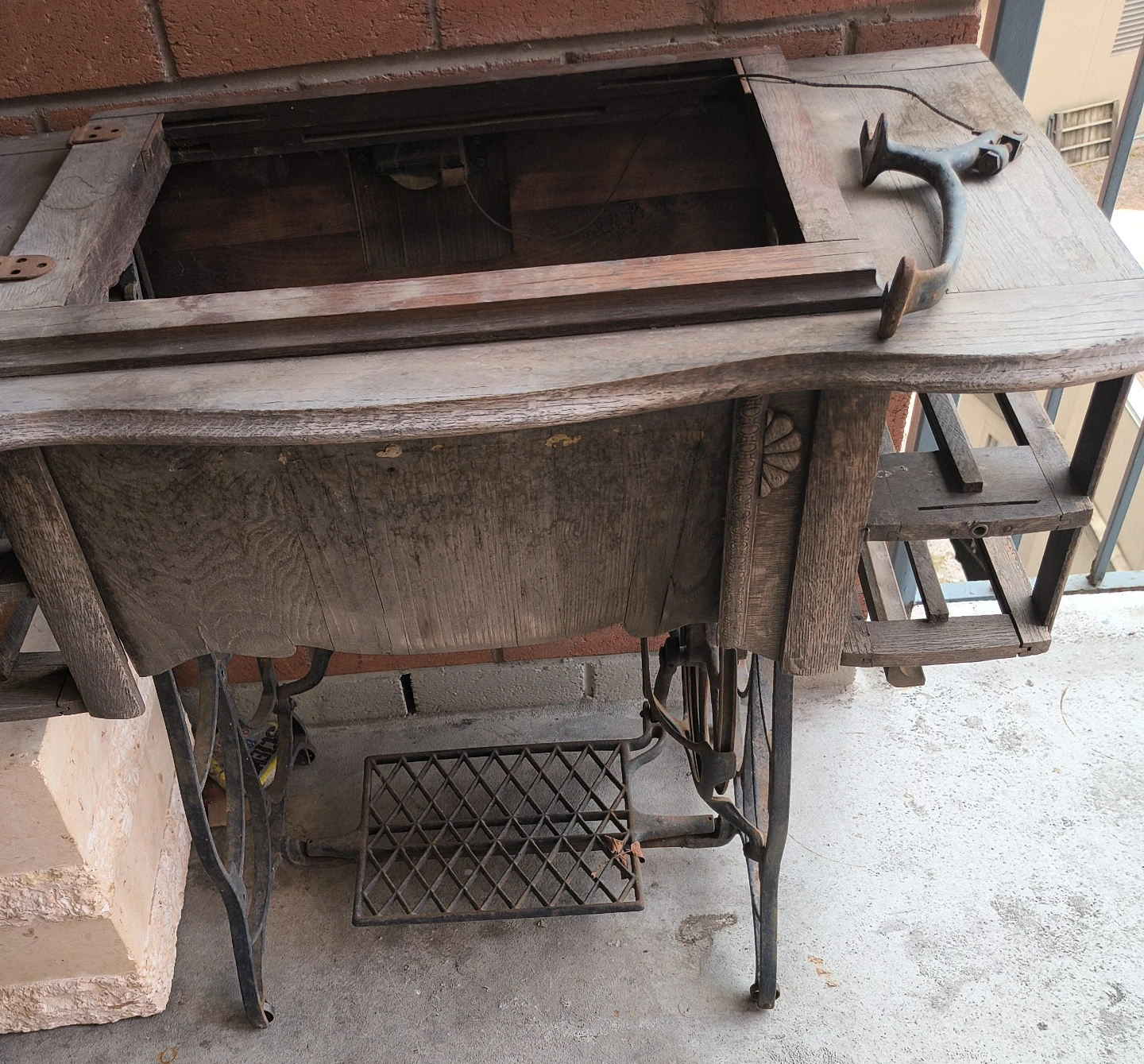 Antique Wooden Treadle Sewing Machine Table