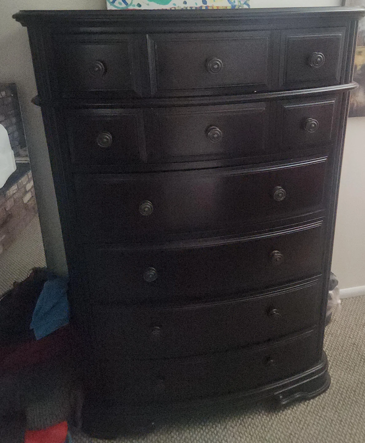 Dark Brown Tall Dresser with 7 Drawers