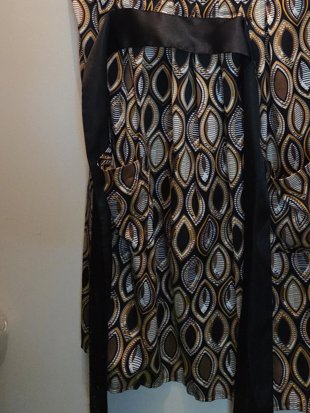 Patterned Dress with Black Ribbon Detail
