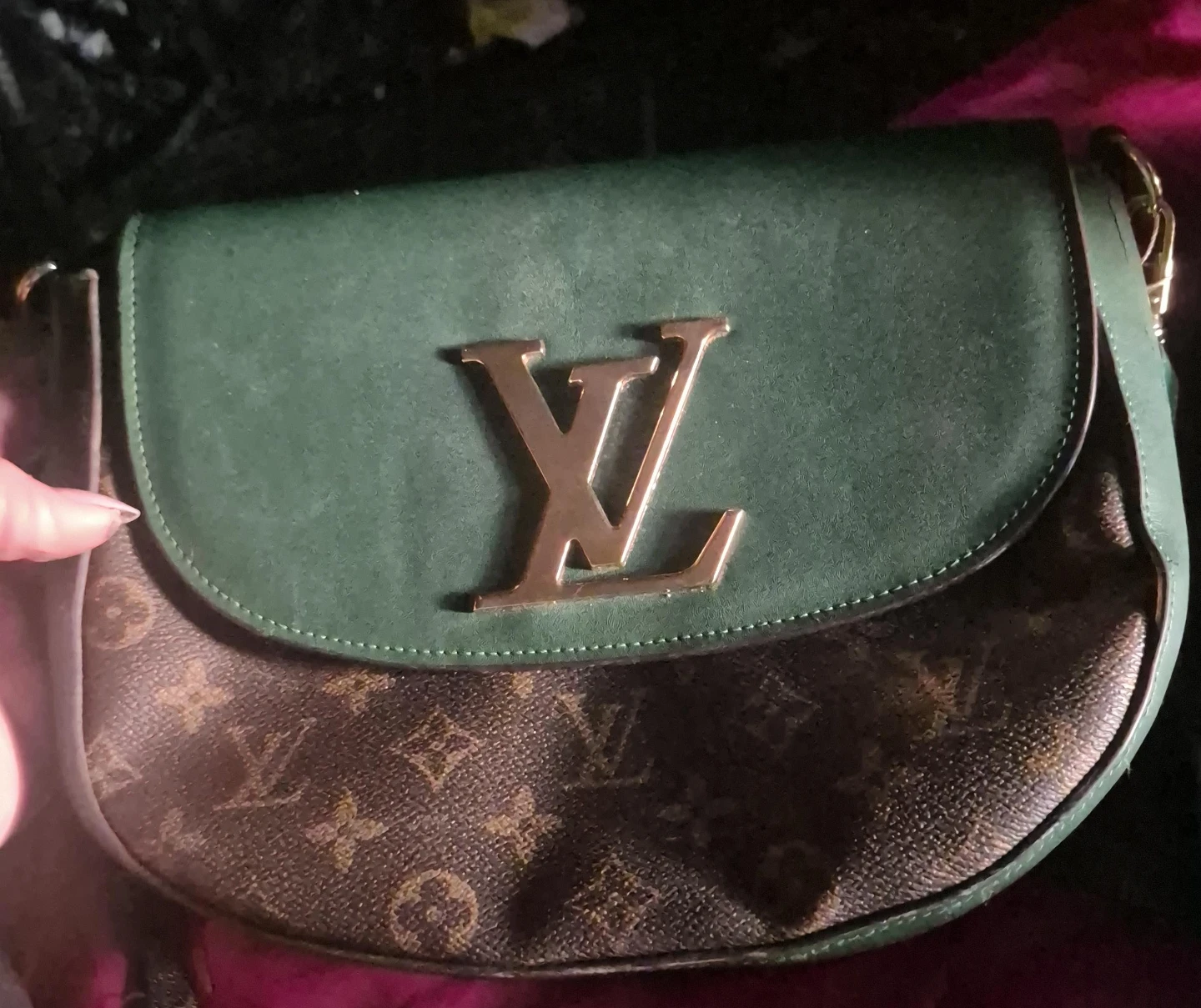 Louis Vuitton Monogram & Green Leather Crossbody Bag