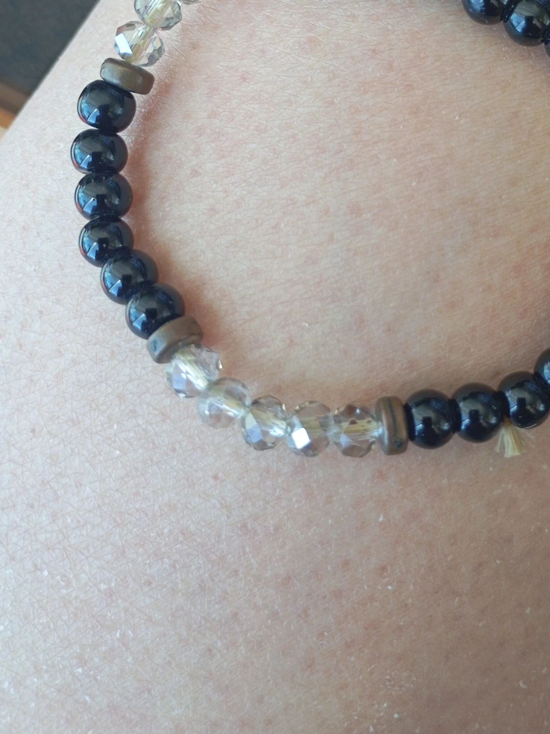 Beaded Bracelet - Black and Clear Crystal