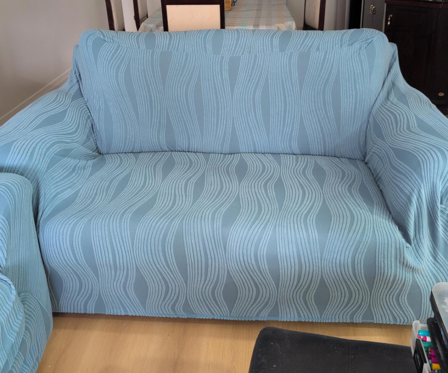 Light Blue Striped Sofa Slipcover