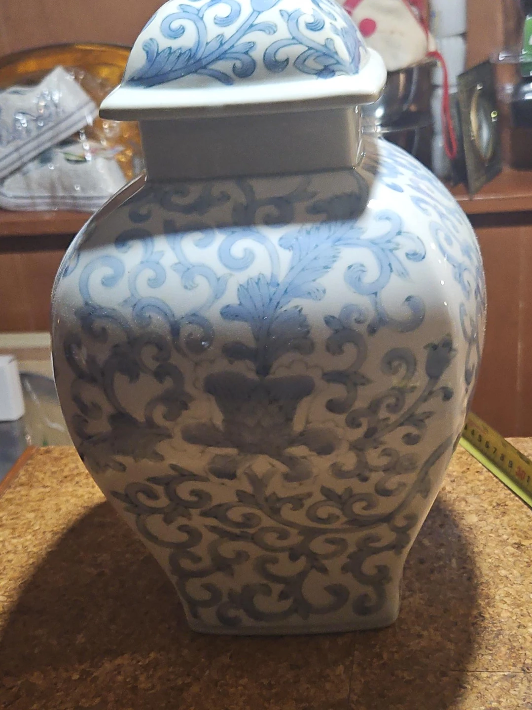 Blue and White Ceramic Ginger Jar with Lid