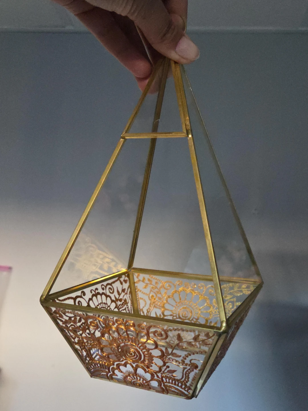 Geometric Terrarium with Gold Trim